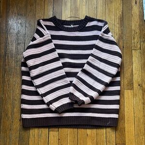 Free People Striped Chocolate Brown and Pink Sweater